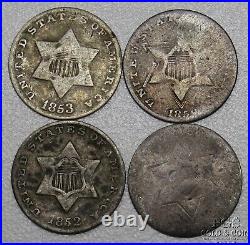 (10) 1851-1859 3 Cent Silver Nickels 3CS 3c 26760