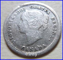 1858 Canada Silver Five Cents Coin. KEY DATE 5 Cents Nickel Victoria 5c (RJ981)