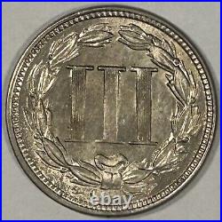 1865 Three Cent Nickel 3c Coin High Grade UNC/BU (B)