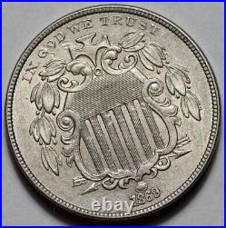 1869 Shield Nickel US 5c Coin L5