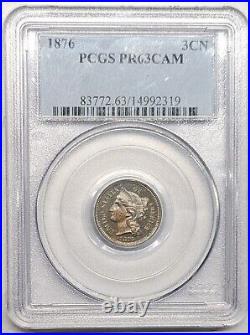 1876 Pr63cam Proof Three Cent Nickel, 1 Low 150 Mintage, Gorgeous Cameo