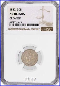 1880 3CN Three Cent Nickel NGC AU Details Cleaned Circulated Coin LABEL ERROR