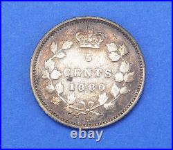 1880-H Victoria Silver Canadian 5 Five Cents Coin
