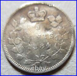 1884 Canada Silver Five Cents Coin. Rare Date Nickel 5 cents 5c (F833)