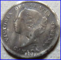 1884 Canada Silver Five Cents Coin. Rare Date Nickel 5 cents 5c (F833)