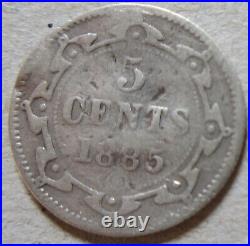 1885 Canada Newfoundland SILVER Five Cents Coin. KEY DATE NICKEL (RJ153)