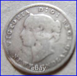1885 Canada Newfoundland SILVER Five Cents Coin. KEY DATE NICKEL (RJ153)