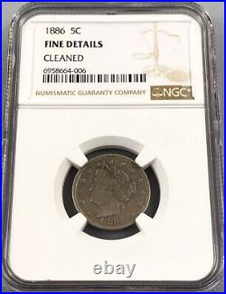 1886 Liberty Nickel key date 5c type coin F Graded by NGC FINE DETAILS