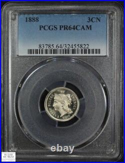 1888 Cameo Proof Nickel Three Cent Piece 3CN PCGS PR 64 CAM