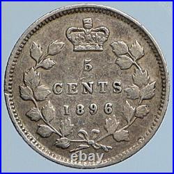 1896 CANADA UK Queen VICTORIA Vintage Antique OLD Silver 5 Cents Coin i110747