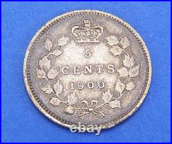 1900 Victoria Silver Canadian 5 Five Cents Coin Round 0's