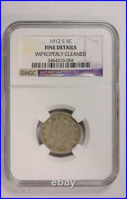1912 S US Liberty Head 5C Five Cent Certified Coin NGC Fine Details