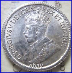 1915 Canada Silver Five Cents Coin. Key Date ICCS AU-58 Nickel 5 cents 5c AU58