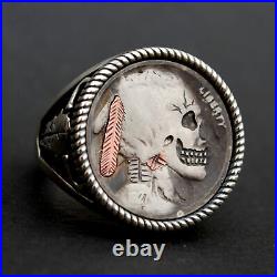 1927 Indian Head Buffalo Hobo Nickel Skull Face Zombie Coin Sterling Silver Ring