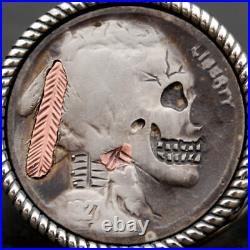 1927 Indian Head Buffalo Hobo Nickel Skull Face Zombie Coin Sterling Silver Ring