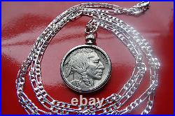 1937 Buffalo Nickel Coin Bezel Pendant on 24 925 Sterling Silver Chain