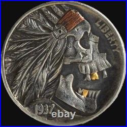 1937 Hand Engraved Hobo Coin (Indian Chief War Cry)
