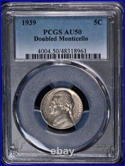1939-P Jefferson Nickel Doubled Monticello PCGS AU50 Nice Eye Appeal