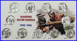 1942-1945-P-D-S Jefferson Nickels (11 coins) War Nickel Complete Set GEM BU #1