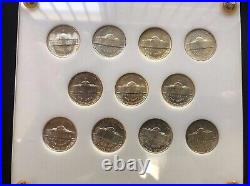 1942-1945 US Wartime Silver Nickel Uncirculated Set 11 Coins in Capitol Plastic