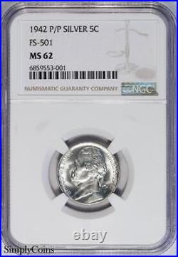 1942-P/P RPM FS-501 Jefferson Silver War Nickel NGC MS62 US Coin