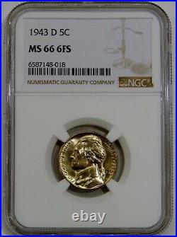 1943 D Jefferson Nickel NGC MS66 6 Full Steps Stunning Wartime Coin! (RD56)