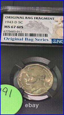 1943 D Jefferson Silver War Nickel NGC MS67 6FS Original Bag Fra 6 Steps #191