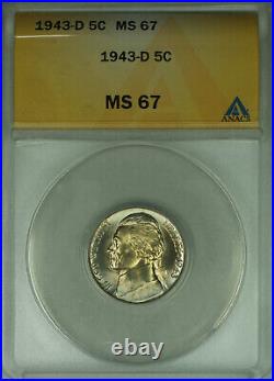 1943-D Jefferson Wartime Silver Nickel 5c Coin ANACS MS-67 (RL) A
