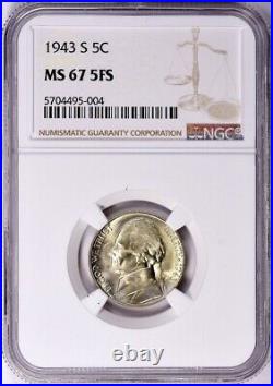 1943 S Jefferson Nickel NGC MS67 5 Full Steps Stunning Wartime Coin! (RF15)