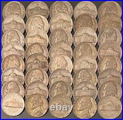 1943-d (40) Coin Roll/silver War /nice Circulated Jefferson Nick /fast Shipping