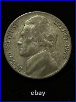 1945-P Silver Jefferson War Nickel Coin Multiple Errors Both sides See Pictures