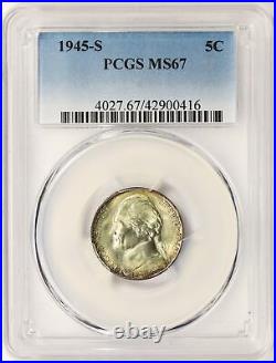 1945-S 5c Wartime Silver Jefferson Nickel PCGS MS67