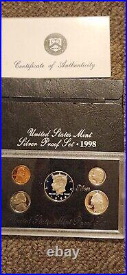 1992-1998 US Mint Silver Proof Sets 90% Silver OGP COA 7 Annual Sets (35 Coins)