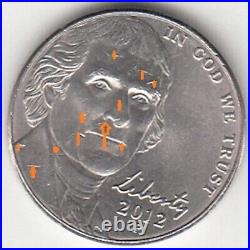 2012 P Jefferson Nickel Five Cent USD Error Coin Multiple Die Chips & Cracks