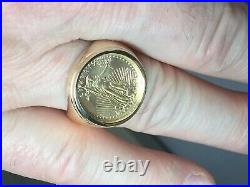 20 MM Coin US Liberty Wedding Men's Ring Without Stone 14k Yellow Gold Finish