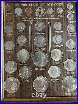28 Different U. S. Twentieth Century Type COLLECTIBLE COINS SILVER MIXED W FRAME