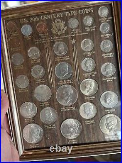 28 Different U. S. Twentieth Century Type COLLECTIBLE COINS SILVER MIXED W FRAME