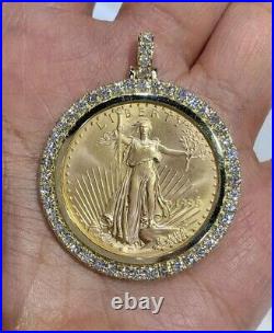 2Ct Round Lab Created Diamond Coin Bezel Frame Pendent 14K Yellow Gold Finish