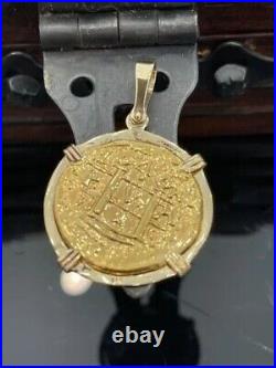 30MM Atocha Coin Charm Pendant Without Stone 14K Yellow Gold Plated Silver