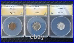 3 Coin Lot 1931s Penny Nickel & Dime ANACS AU Low Mintage