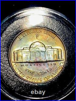 BU-Rainbow Toned-1944-P-FS-Jefferson Silver War Nickel Coin BU-DETAIL