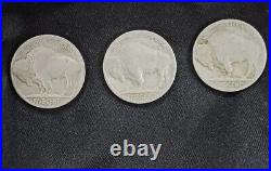 Buffalo Nickel Indian Head Lot of (3) Silver Coins Collectors. 1925, 1935,1936