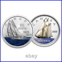 Canada 10 cents Bluenose Schooner Colored Coins Silver & Nickel, 2020-2021