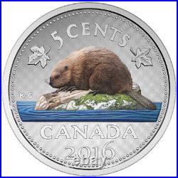 Canada 2016 Big Coins Series Beaver Color 5 Cents 5 Oz Silver Nickel Proof + OGP