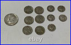 Lot Of 12 Silver Coins Collection Half A Dollar Buffalo Nickels / Dimes