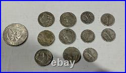 Lot Of 12 Silver Coins Collection Half A Dollar Buffalo Nickels / Dimes