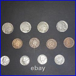 Lot of Coins- Buffalo Nickel-Indian Penny & Winged Liberty Dimes (12 Coins)