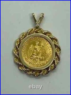 Men's 1945 Dos Pesos 20Coin Wedding Pendant 14k Yellow Gold Plated 18'' Chain