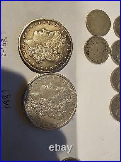Mixed Coin Lot With MORGANS, SILVER 10 DEUTSCHE Mark BUFFALO & V NICKELS 35&37