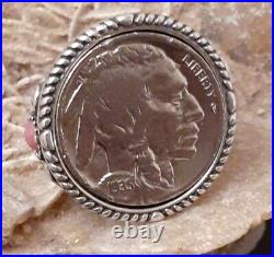Native American Nickel Coin Rhodonite Gemstone Sterling Silver Unisex Ring Sz 7